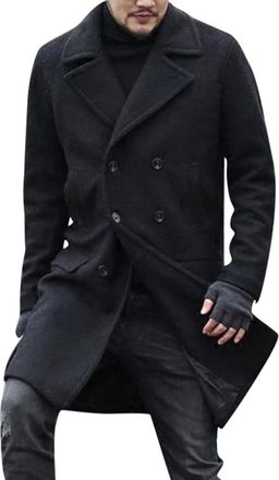 Generic Mens Sweatshirts Mens Winter Coat Jackets Style Fashion Handsome Long Wool Overcoat Comfortable Warm Soft Coat (Black, XXXL)