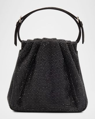 Amina Muaddi Vittoria Pleated Crystal Satin Top-Handle Bag