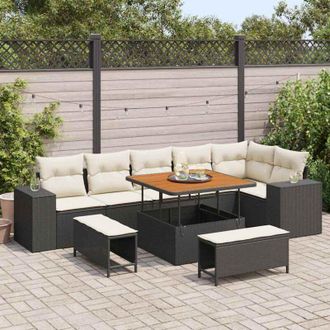 vidaXL Conjunto De Sof&aacute; De Jard&iacute;n 9 Pcs Negro, Crema 100 X 100 X 71 Cm Vidaxl