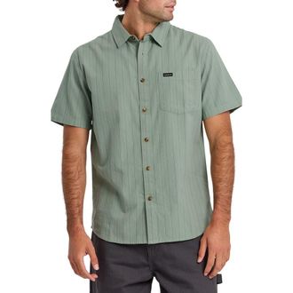 Quiksilver Dobby Stripe Classic Short Sleeve Cotton Button-Up Shirt in Lily Pad at Nordstrom, Size Xx-Large