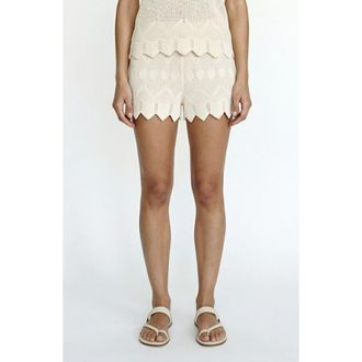 Vero Moda Seashell Sands Pointelle Scallop Trim Mini Shorts in Birch at Nordstrom, Size X-Large