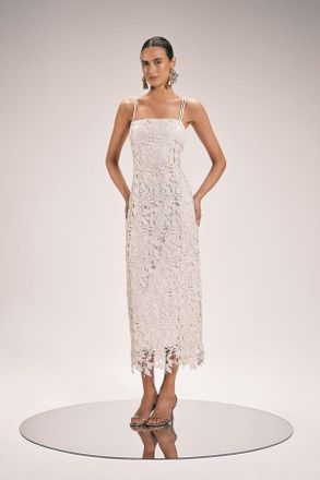 Karen Millen Womens Lace Detail Strappy Midi Dress - White - Size 14 UK