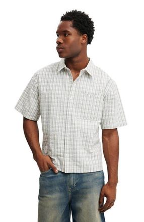 Cotton On Mens Darcy Short Sleeve Shirt in Off White Micro Check at Nordstrom, Size Xx-Small