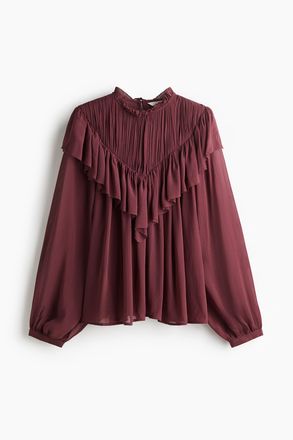 H&M Chiffonbluse mit Volant - Weinrot