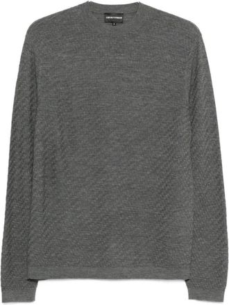 Emporio Armani Crewneck Trui met Textuur - Heren - Ronde hals truien - Grijs - S - Wol - Truien & Vesten