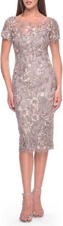 La Femme Knee Length Beaded Lace Mother of the Bride Dress in Dusty Mauve at Nordstrom, Size 14