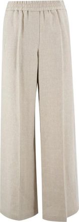 Brunello Cucinelli Broek met wijde pijpen - Dames - Wijde Broeken - Beige - M - Linnen - Broeken