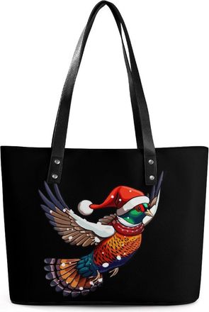 Generic Pheasant Santa Hat Christmas Tote Bags for Women Cute Shoulder Purses Handbags