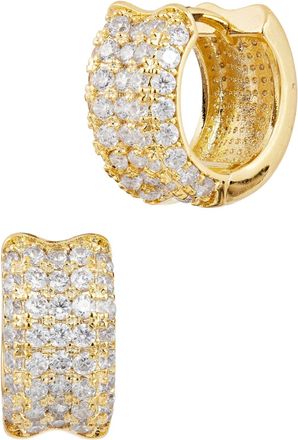 Savvy Cie Jewels GOLD PLATED WHITE CZ HUGGIE EARRING