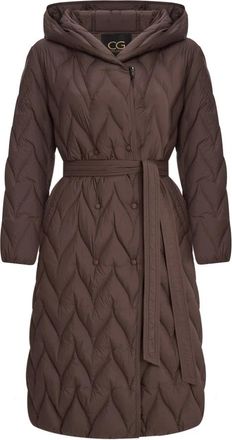 Cesare Gaspari Chevron Quilted Belted Long Coat - Dames - Dons jassen - Bruin - XL - Polyester - Jassen