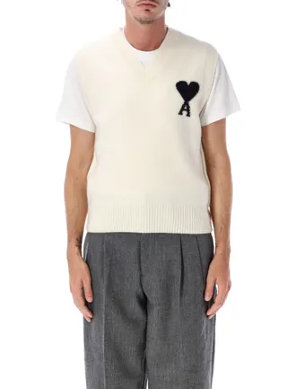 Ami Off White Sleeveless Sweater