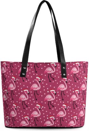Generic Flamingo with Santa Hat Tote Bags for Women Cute Shoulder Purses Handbags