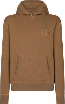 Dolce & Gabbana logo-patch fine-knit hoodie - men - Silk/Virgin Wool/Cashmere - 52 - Brown
