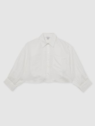 Reiss White Linen Oversize Cropped Shirt, 8
