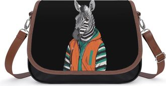 Generic Zebra in Jacket Crossbody Bag Womens Handbag PU Message Bags Shoulder Purse with Adjustable Strap