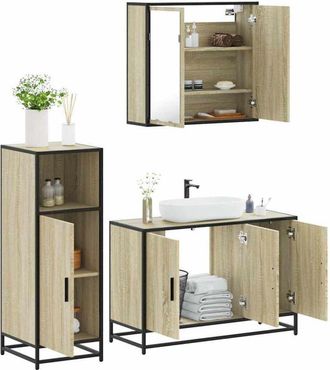 vidaXL Set De Muebles De Ba&ntilde;o 3 Pzas Madera Contrachapada Roble Sonoma Vidaxl