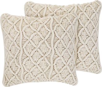 Beliani Beliani - Conjunto De Cojines Decorativos De Algod&oacute;n Beige Macram&eacute; 45 X 45 Cm Cuerda Decoraci&oacute;n Estilo Retro Boho Goreme