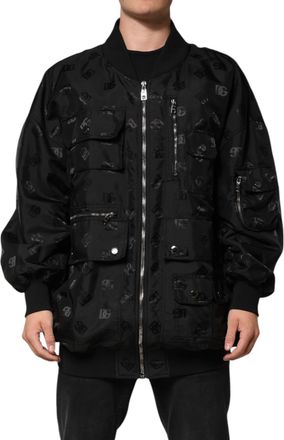 Dolce & Gabbana Black Cargo Windbraker Logo Mania Mens Jacket