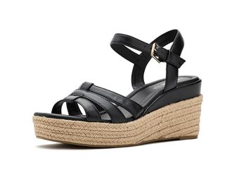 Life Stride Havana Espadrille Sandals Womens Wedge Shoes Black : 7.5 W (C), Synthetic