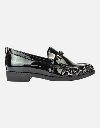 XY London Womens XY London Womens/Ladies Heidi Chain Detail Patent Leather Ruched Loafers - Black - Size: 8
