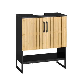 SoBuy Sobuy Mueble Debajo Del Lavabo De Ba&ntilde;o 60 Cm Peque&ntilde;o Mueble De Almacenamiento En Bamb&uacute; Y Metal Mueble Compacto Debajo De La Vasca Para Inodoro O Peque
