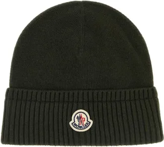 Moncler Dark Green Logo Beanie Cap