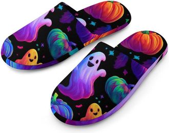 Generic Ghosts Pumpkins Glowing Halloween Mens House Slippers Slip Indoor Slipper On Shoes Warm Outdoor