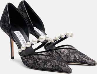 Jimmy Choo London Aurelie 85 lace and leather pumps