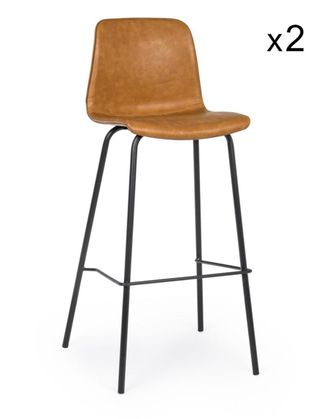 Konte Design Juego de 2 taburetes de polipiel y patas de acero negro