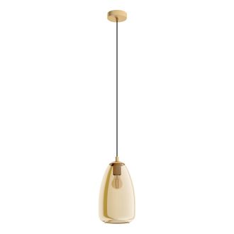 Loops Pendant Light Colour Brushed Brass Shade Amber Glass Vaporized Bulb E27 1x40W in Clear