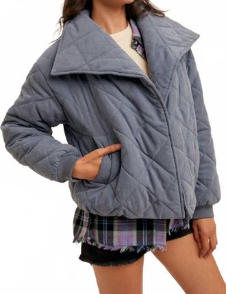 Hem & Thread Quilted Puff Jacket In Slate Blue