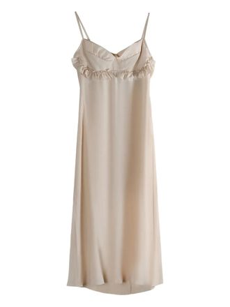 Simone Rocha ruffled-detail slip midi dress - Neutrals
