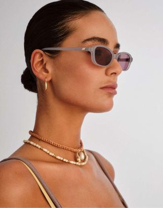 Le Specs Honey Pot - Occhiali da sole rettangolari slim grigi con lenti marrone sfumato-Grigio