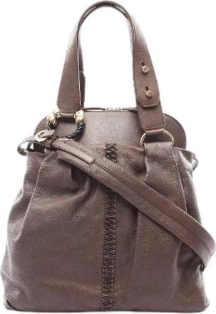 Bulgari Pre-owned Leoni Leder 2way Handtas - Dames - Vintage Handtas - Bruin - ONE Size - Leer - Vintage
