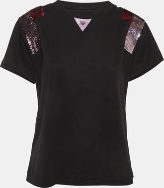 Emporio Armani Black Sequin Detail Jersey T-Shirt