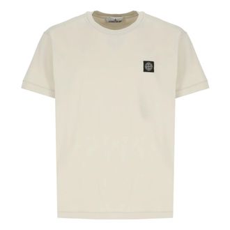 Stone Island T-Shirts, male, Beige, M, Cotton T-shirt with Logo Patch