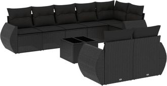 vidaXL Set De Sof&aacute;s De Jard&iacute;n 8 Piezas Y Cojines Rat&aacute;n Sint&eacute;tico Negro Vidaxl