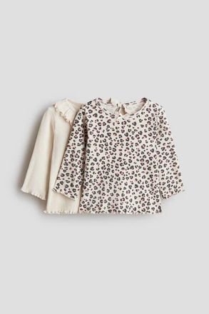 H&M 2-pack Cotton Tops in Light Beige/leopard Print at Nordstrom, Size 12M