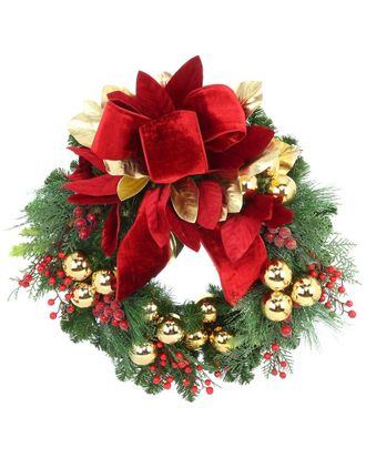 Creative Displays Inc. Handmade 26In Holiday Wreath With Ornaments, Magnolia Leaves & Large Bow