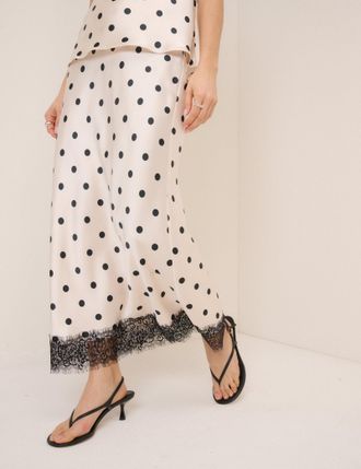 Nobody's Child White Polka Dot Satin Mila Midi Skirt