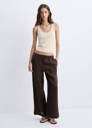 Mango Pantaloni lino bottoni cioccolato - Donna - XXS - MANGO
