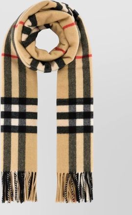 Burberry cashmere scarf embroidered check fringe