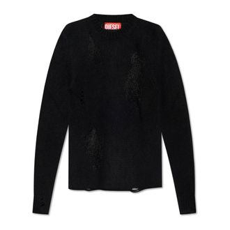 Diesel Round-neck Knitwear, male, Black, Size: M Wool Sweater K-Norman