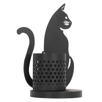 OEM Bonito Portal&aacute;pices De Metal Con Forma De Gato Negro, Organizador De Brochas De Maquillaje De Estilo Retro, Estante Decorativo Para La Oficina Y El Ho