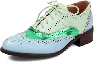 Generic Womens Wingtip Oxfords Two-Tone Brogue Shoes with Low Block Heel for Business and Daily Wear Comfort Fit Design Multiple Colors,Green,4.5 UK