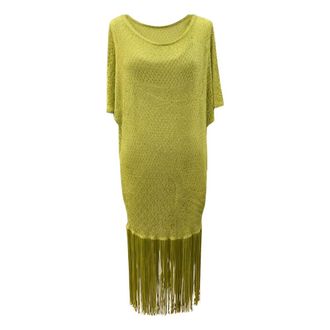 Simona Corsellini Knitted Dresses, female, Green, Size: XS Abito Midi in Maglia Luxury con Frange