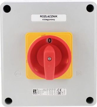 OEM Interruptor De Leva 63a 0-1 Seccionador (4 Polos) En Carcasa Ob16 Con Frontal Bloqueable Amarillo/rojo Sk63-2.8210ob16zc