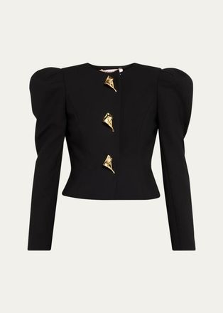 Carolina Herrera Puff-Sleeve Calla Lily Single-Breasted Fitted Jacket