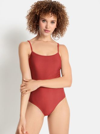 Lascana Badeanzug LSCN BY LASCANA Gina, Damen, Gr. 34, Cup C/D, rot (rostrot), Recycling-Polyamid, unifarben, Badeanz&uuml;ge Badeanzug, mit gebundenen Tr&auml;gern im 