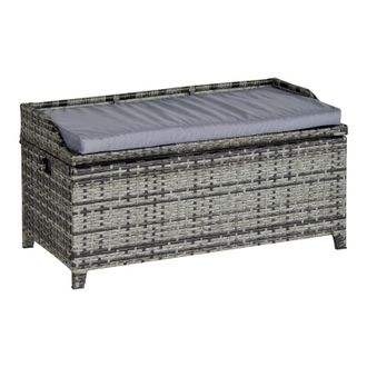 OUTSUNNY Rattan Storage Bench Grey | TJ Hughes